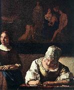 VERMEER VAN DELFT, Jan Lady Writing a Letter with Her Maid (detail) set oil on canvas